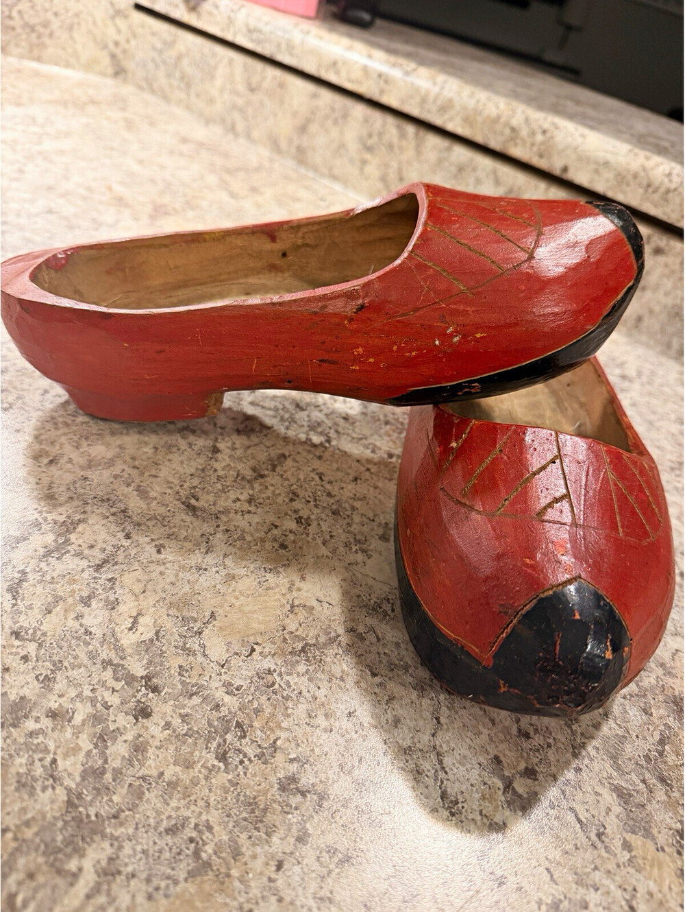 Vintage wooden shoes red/black